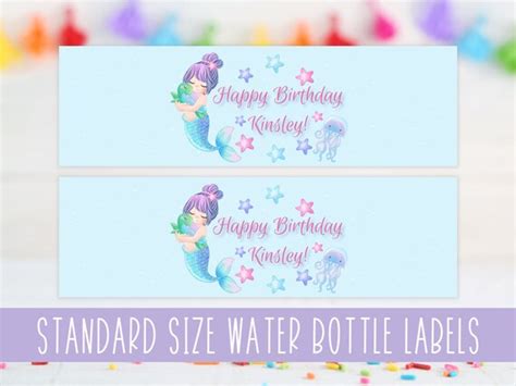 Editable Mermaid Water Bottle Label For Girls Under The Sea Etsy