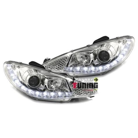 PHARES TUNING FEUX AVANTS CHROME DEVIL EYES LED PEUGEOT 206 PHASES 1 Et