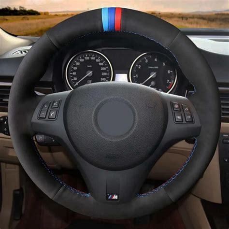 Hand Stitched Genuine Leather Suede Black Steering Wheel Cover For Bmw