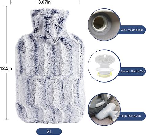 Samply 2L Hot Water Bottle With Navy Blue Furry Cover Cozy And