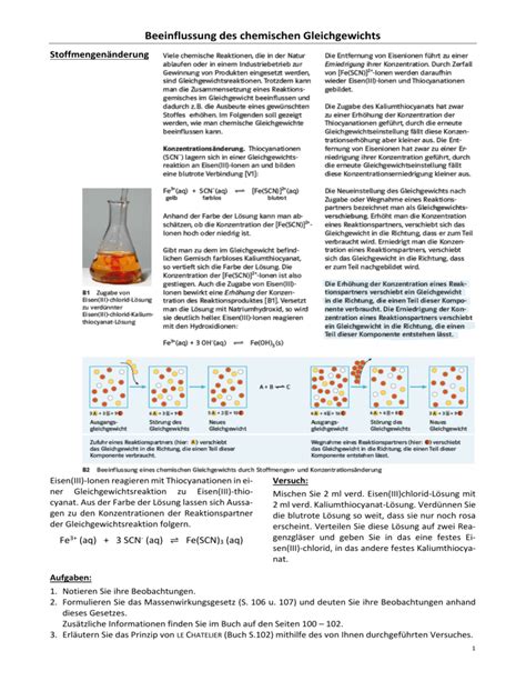 Beeinflussung Des Gleichgewichts Chemie