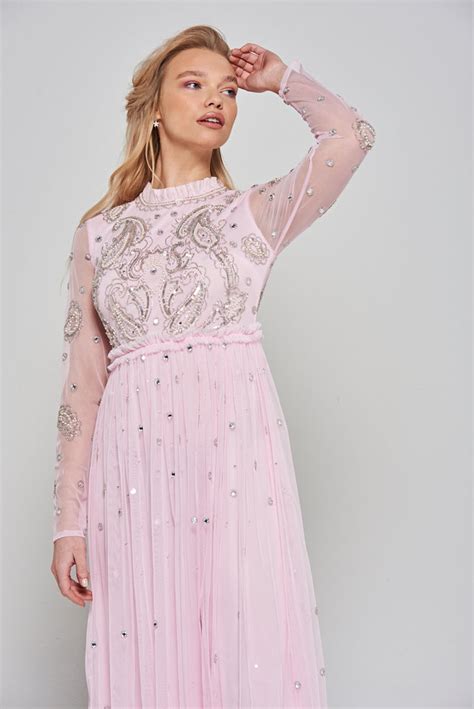 Anita Pink Embellished Maxi Dress Frock And Frill