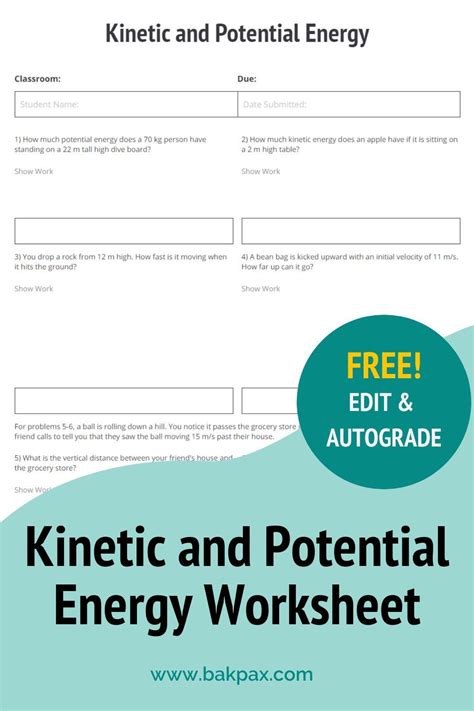 Potential Vs Kinetic Energy Worksheet