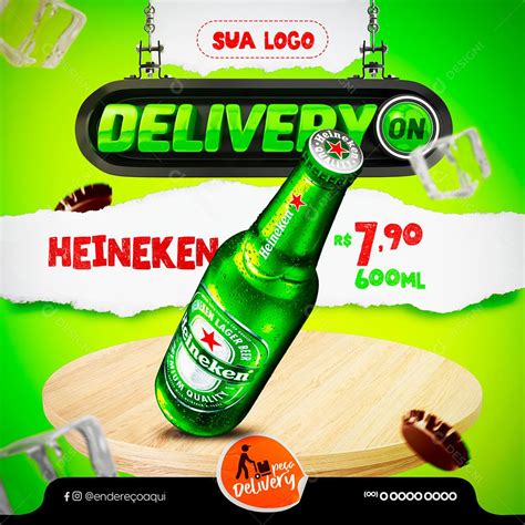 Cerveja Heineken 600ml Delivery Bares Social Media Psd Editável