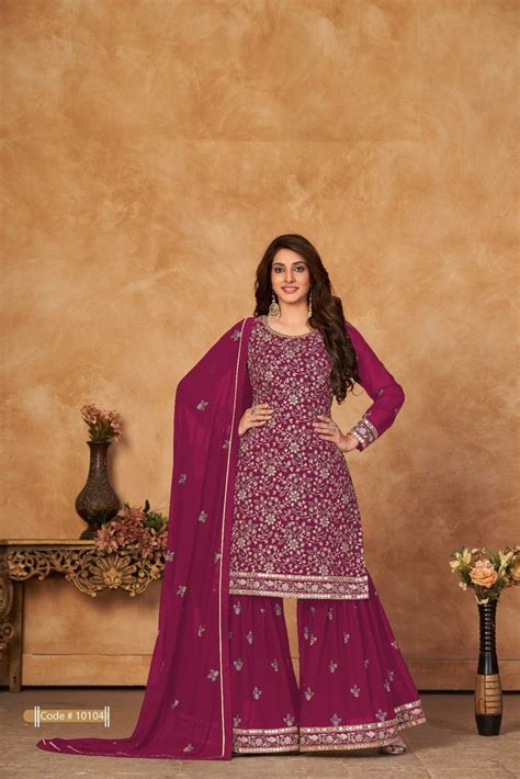 Embroidered Faux Georgette Embroidery Work Sharara Suit At Rs 1849 In Surat