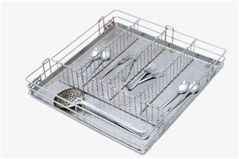 Silver Stainless Steel Cutlery Basket For Kitchen Size 15x20x4 Inch