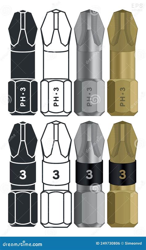 Screwdriver Bits Impact Driver Torsion Bits Isolated Silhouette And