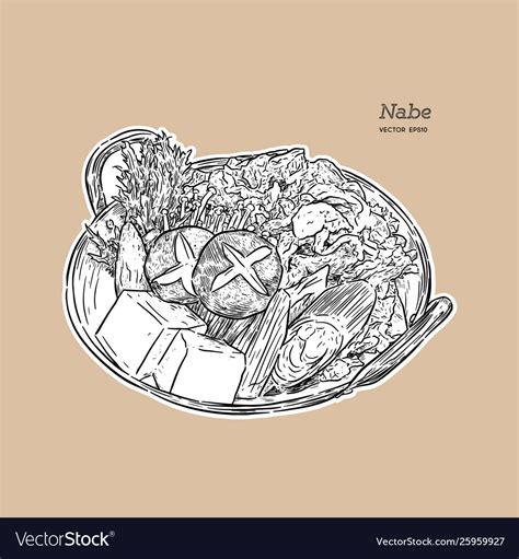 Nabe Japanese Hot Pot Hand Draw Sketch Royalty Free Vector