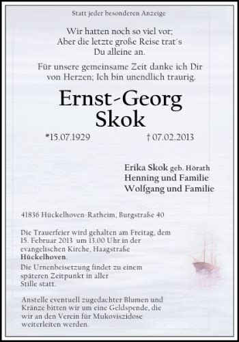 Traueranzeigen Von Ernst Georg Skok Aachen Gedenkt