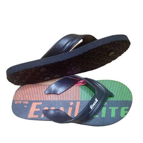 Black Printed Men Rubber Hawai Slipper Design Pattern Printing Size