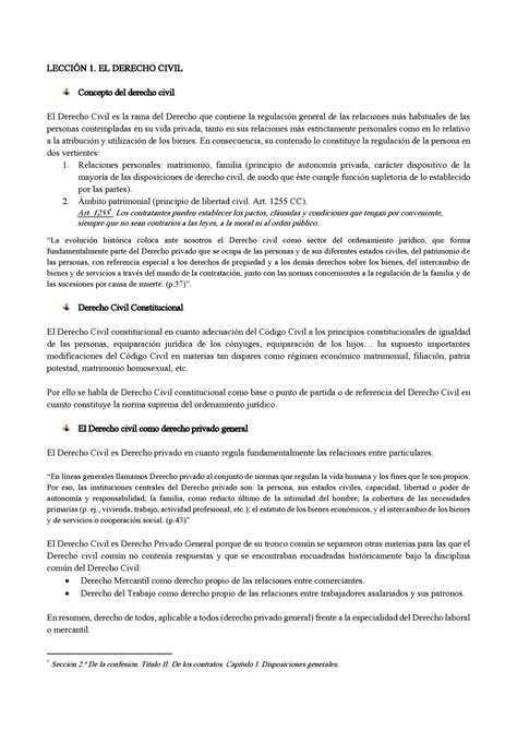 Lección 1 Derecho Civil I LecciÓn 1 El Derecho Civil Concepto Del