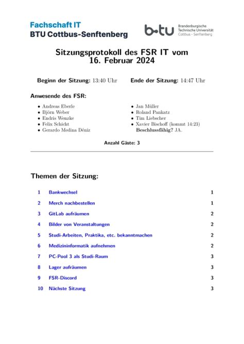 Sitzungen Protokolle Fachschaftsrat IT BTU Cottbus Senftenberg