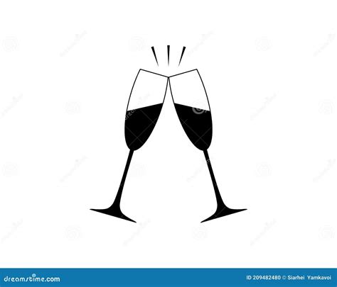 Two Wine Glasses Icon Clink Cheers And Toasting Vector Outline And