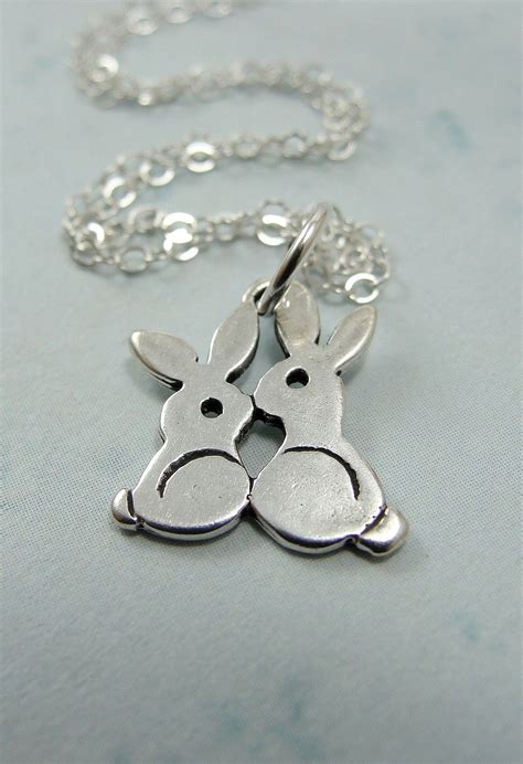 Love Bunnies Necklace Sterling Silver Kissing Bunny Rabbits Etsy