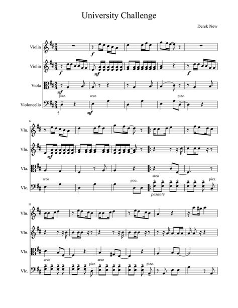 University Challenge Tv Theme For String Quartet Sheet Music For Violin