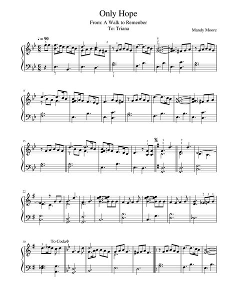 Only Hope Sheet Music For Piano Solo Easy