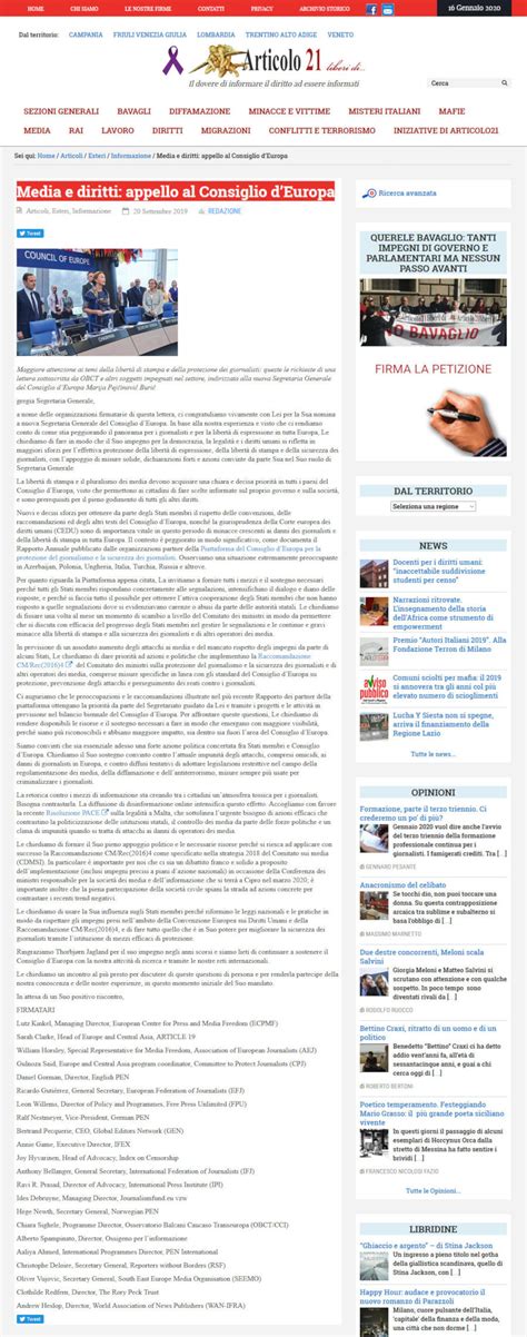 Screen Shot Ripubblicazione Dell Articolo Di OBCT Media E Diritti