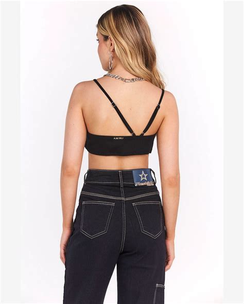 Riachuelo Cropped Malha Liso Al A Ajuste Planet Girls Preto