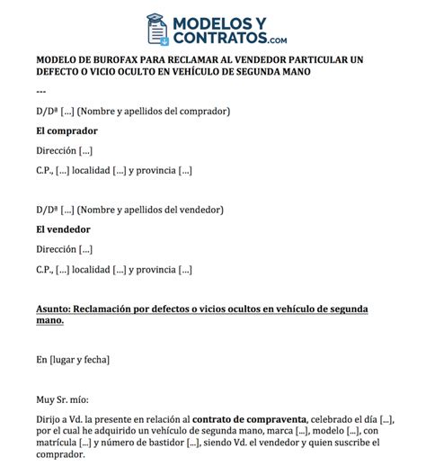 Modelo De Burofax Para Reclamar Vicios Ocultos En Veh Culo