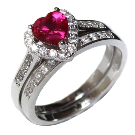 Ruby Heart Promise Ring Red Cubic Zirconia Beautiful Promise Rings