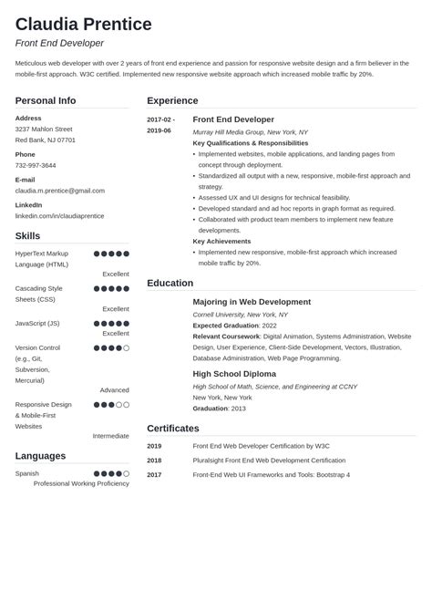 Front End Developer Resume Example & Guide (20+ Tips)