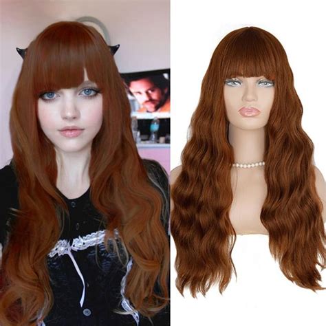 Kjøp Merisihair Synthetic Heat Resistant Womens Wig With Bangs Ombre Red Brown Cosplay Long