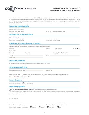 Fillable Online VERZEKERINGEN GLOBAL HEALTH UNIVERSITY INSURANCE Fax