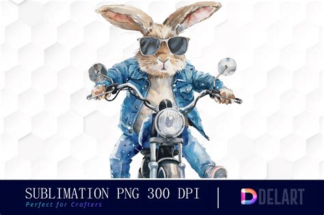 Watercolor Biker Bunny Clipart Bunny Dr Graphic By Delartcreation