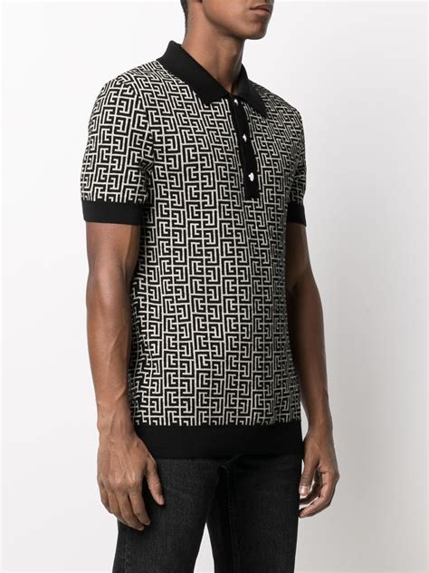 Balmain Monogram Pattern Polo Shirt Black Farfetch