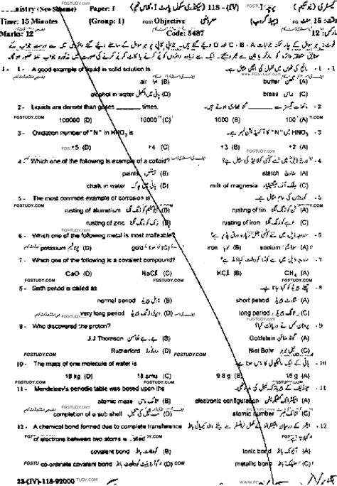 9th Class Chemistry Past Paper 2018 Gujranwala Board Group 1 Objective