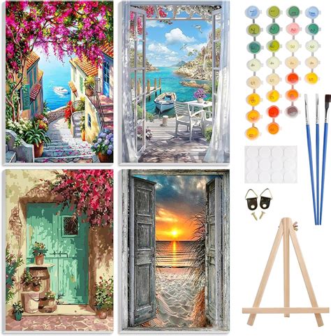 Amazon Pack Paint By Number Kit For Adults Framed Canvas Diy