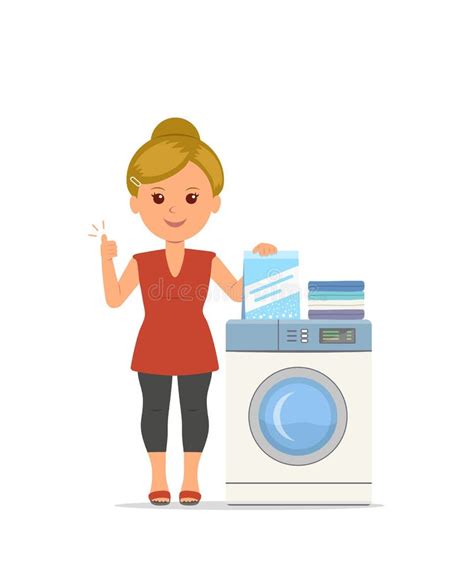 Vector Cartoon Woman Housewife Washes Clothes in the Washing Machine ...