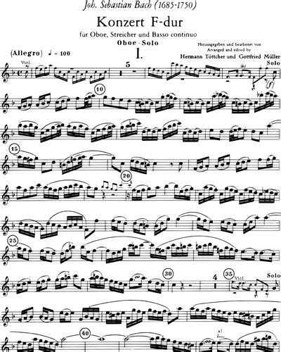 Concerto In F Major BWV 1053r Solo Oboe Sheet Music By Johann