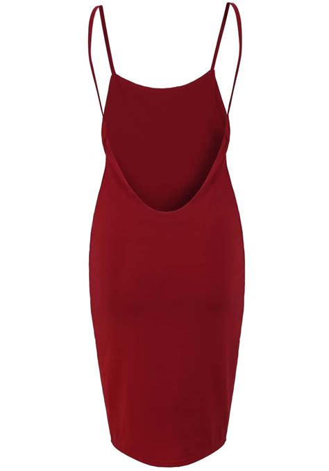 Red Spaghetti Strap Backless Bodycon Dress Shein Sheinside