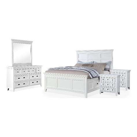 FOA Ender 5pc White Wood Bedroom Set Full 2 Nightstands Dresser