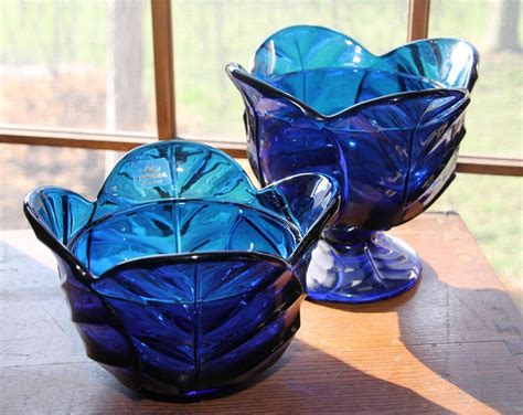 Vintage Viking Glass Bowls in Cobalt Blue. Decorative Candy Dish. Vase. Cottage Chic. Home Decor ...