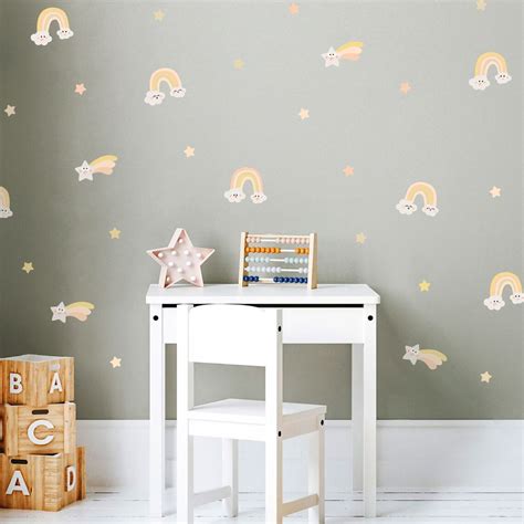 Pastel Rainbow Wall Sticker, Rainbow and Shooting Star Decal, Peel and ...