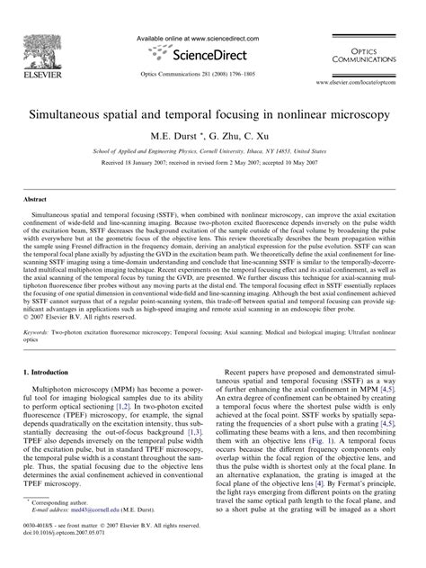 Pdf Simultaneous Spatial And Temporal Focusing In Nonlinear Microscopy