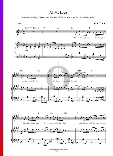 All My Love Coldplay Piano Sheet Music Oktav