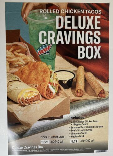 Taco Bell Menu Board Rolled Chicken Taco Deluxe Cravings Box 22 5 X15