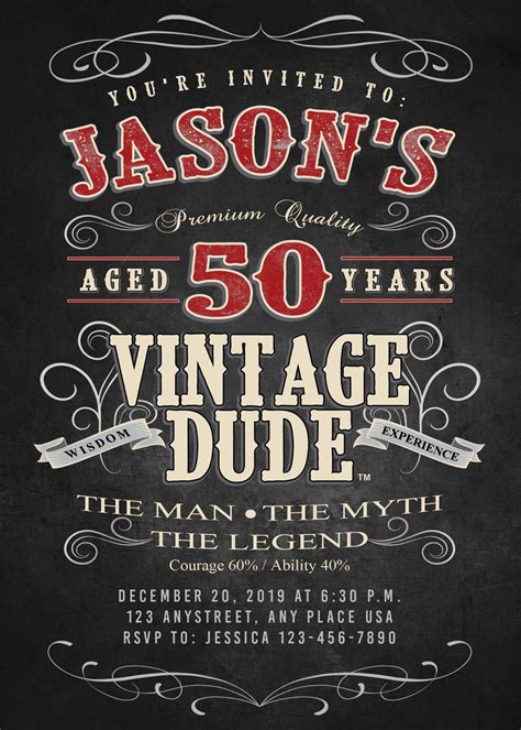 50th Birthday Invitation Vintage Dude Invitation Aged To Etsy