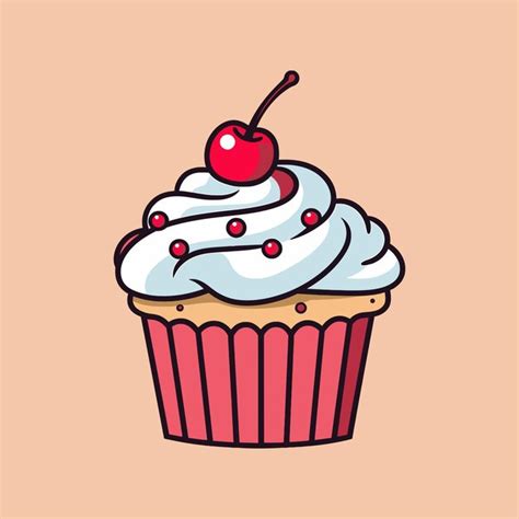 Cupcake Uma Cereja No Topo Ilustra O Vetorial Em Estilo Plano