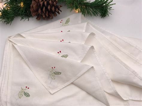 Vintage Christmas Tablecloth and napkin set Red appliquéd poinsettias