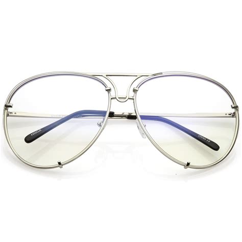 Sunglassla Overesize Rimless Aviator Glasses Unique Nose Piece Clear Lens 67mm Silver