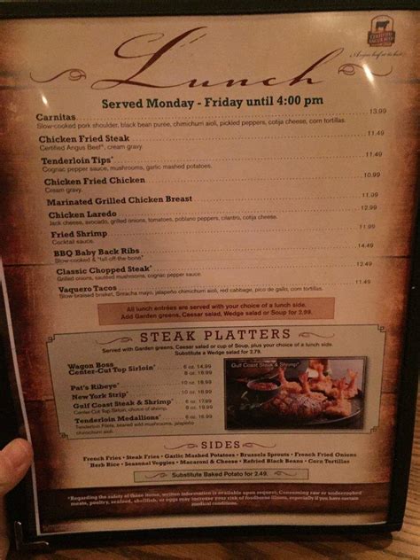 Menu At Saltgrass Steak House Steakhouse El Paso