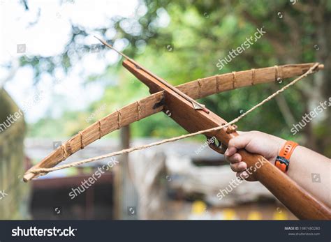 Crossbow Made Ordinary Wood Used By Stock Photo 1987480280 Shutterstock