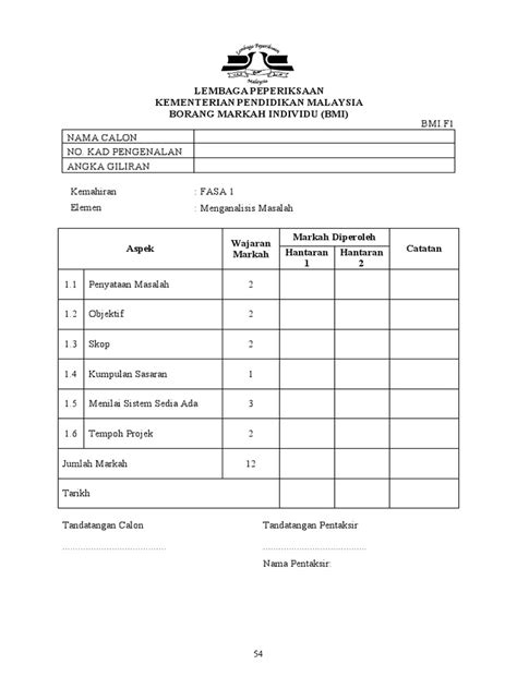 Borang Markah Individu Pdf