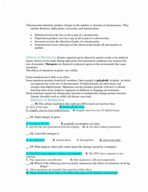 50 Gene And Chromosome Mutation Worksheet