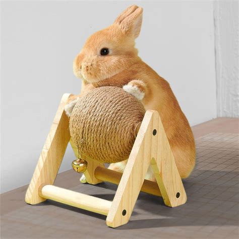 Bunny Scratch Toy, Natural Solid Wood Sisal Scratching Ball for Indoor ...