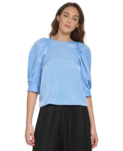 Dkny Womens Satin Crew Neck Puffed Sleeve Top Macys